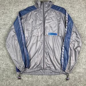 Speedo Windbreaker Jacket Mens L Gray Navy Full Zip Vintage Track Lightweight